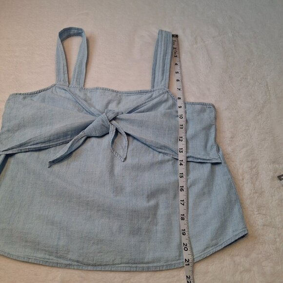 Madewell Denim Tank Top Sz 8P Tie Front 100% Cotton Boho Coastal Beach Cowgirl - Picture 10 of 11